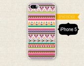 iPhone 5 Case Aztec - Tribal Geometric Pattern Pink Orange Purple Green - Plastic or Silicone Rubber iPhone 5 Case