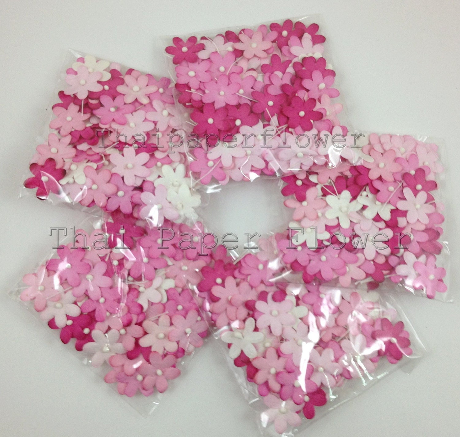 500 Die Cut Scrapbooking Small Mulberry Paper Flowers Crafts Supply Card Making Mixed Pink Set 4
