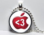 Apple, Apple Computer, Steve Jobs, Red Apple, Under 15, Gift, Love, Geekery, Geek, Handmade, USA, Pendant, Necklace, Altered Art