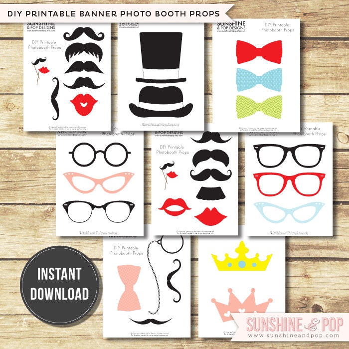 Sale - INSTANT DOWNLOAD - DIY Mustache Photo booth Props - Printable Lips Glasses - Moustache party printable photobooth decorations Il_170x135