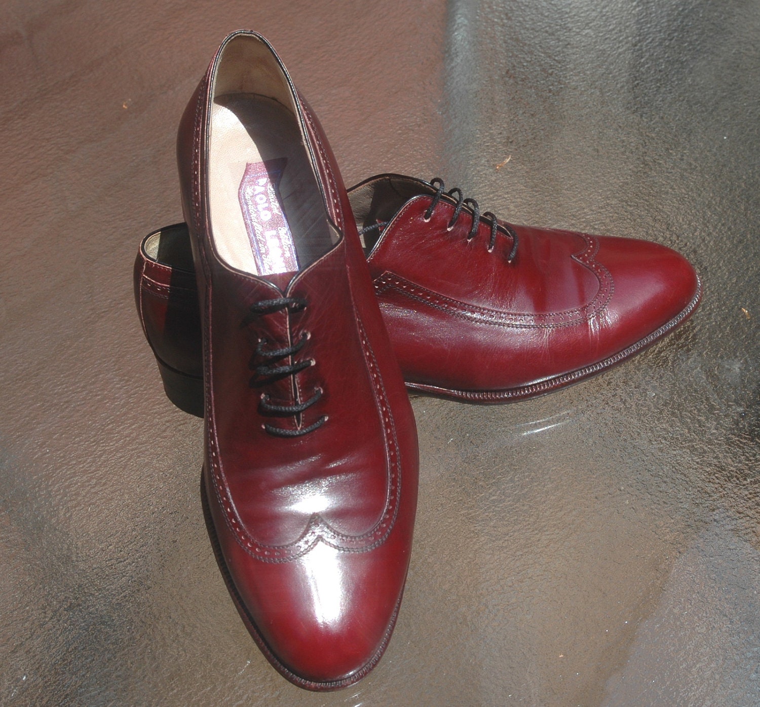 Mens brogue shoes, Mens cordovan shoes, wingtip shoes, handmade shoes, Made in Italy, cordovan lace shoes, size 8