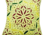17x17 Handmade Yellow Cushion Cover Cut Work Embroidered Decorative Throw Cotton Pillow Cover India - PL1478
