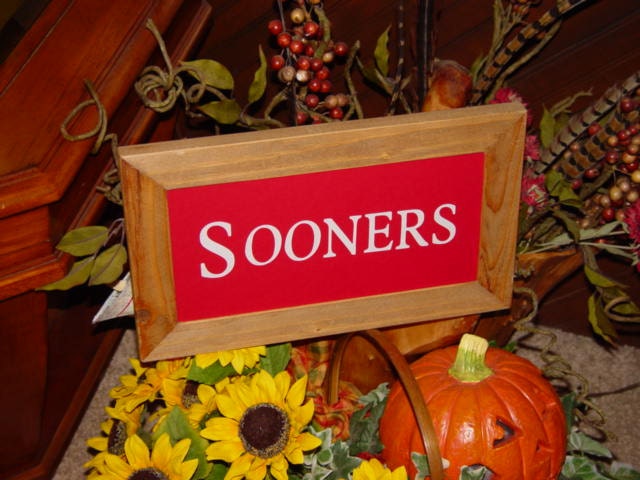 Man cave custom lettered solid cedar wood framed OKLAHOMA SOONERS sign oak finish country rustic bar display