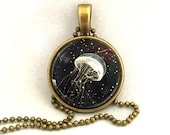10% SALE Necklace White Glowing Jellyfish Pendant Copper Necklaces Gift