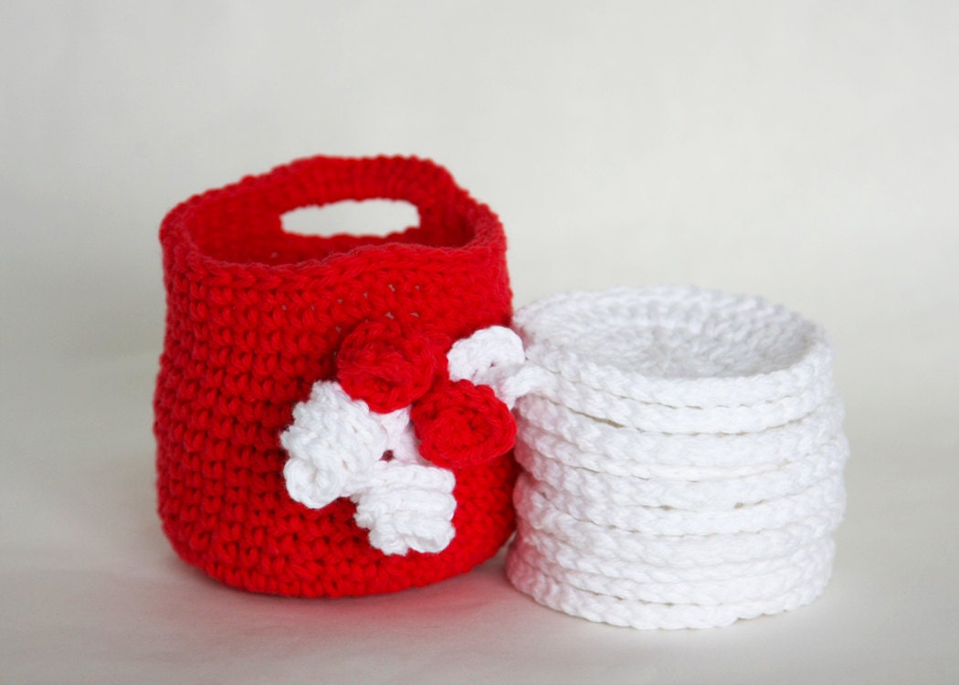 Makeup Remover Cloths with Storage Basket Crochet Basket with Face Scrubbies - GetTangled