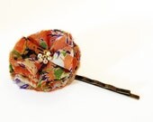 Beaded Floral Bobby Pin, Orange Floral Hair Pin, Eco-Friendly, Summer Accessory