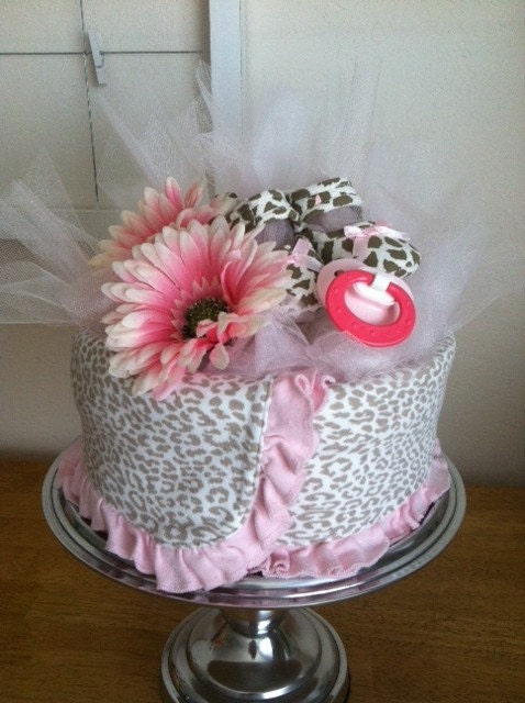 Pink Leopard Mini Diaper Cake - Baby Girl Shower Gift, Single Tier