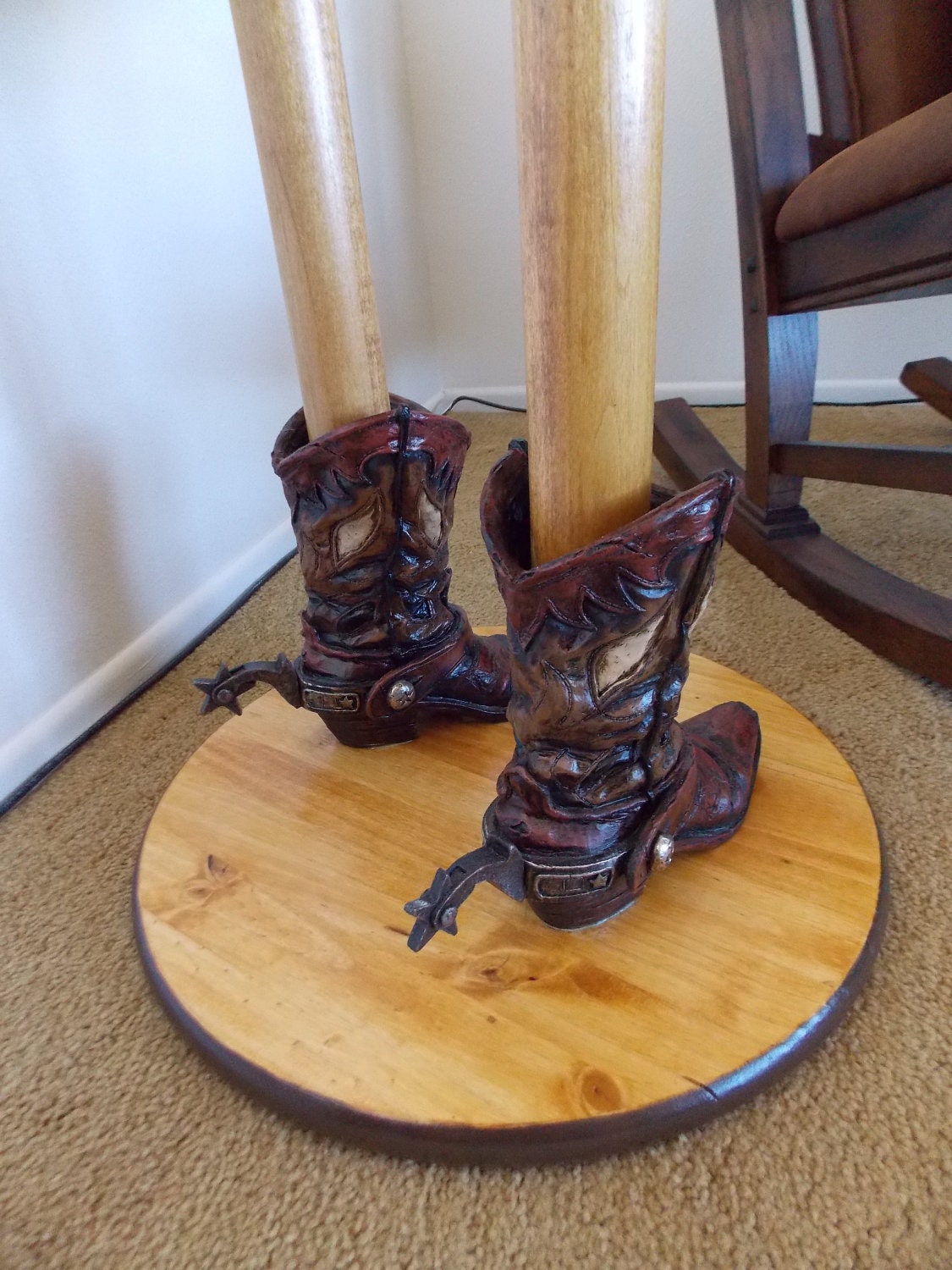 BOOT END TABLE   One of a Kind   Wood    Handmade   Accent TableWhimsical  Western Decor    Free Shipping    188