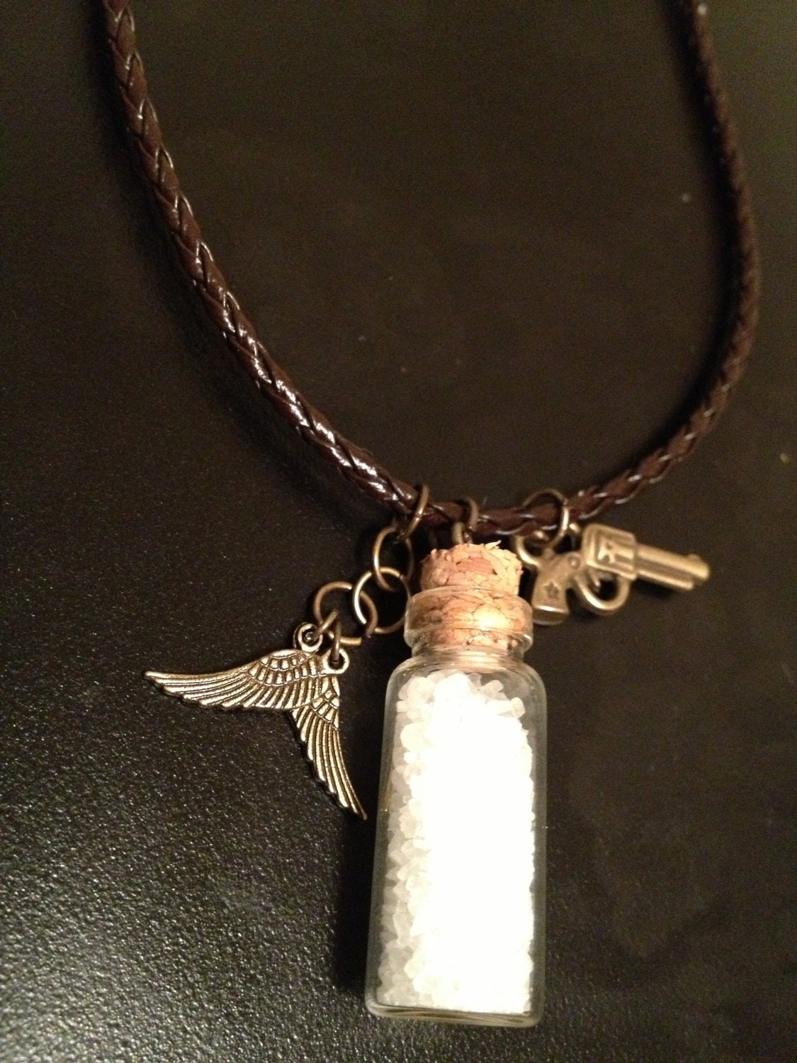 Supernatural Charm Necklace - Style 2  (w/ BRAIDED BROWN CORD)
