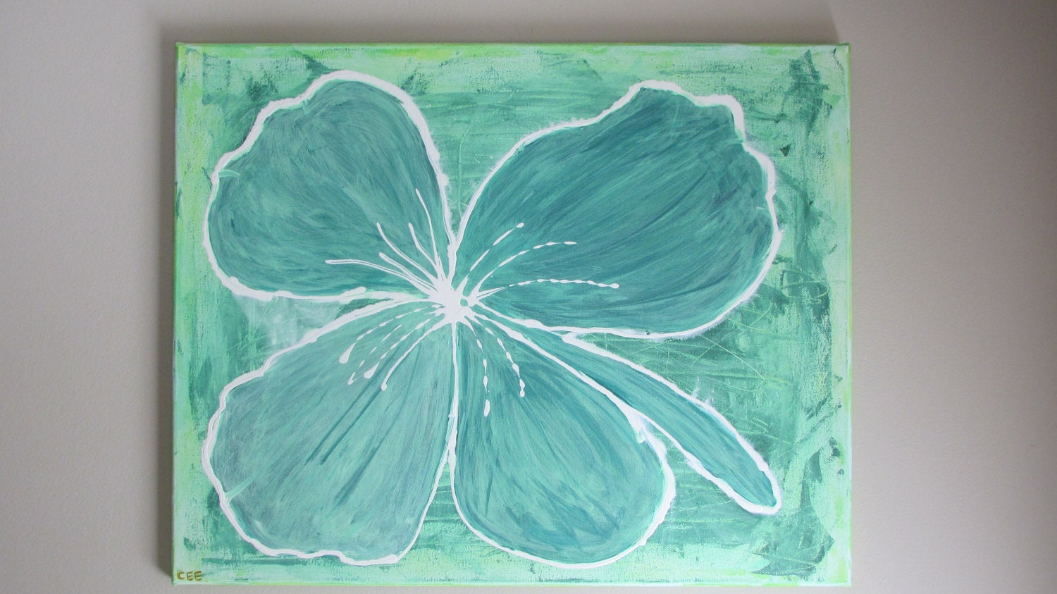 FREE SHIPPING - Clover Flower Original Acrylic Hand Painted on Canvas