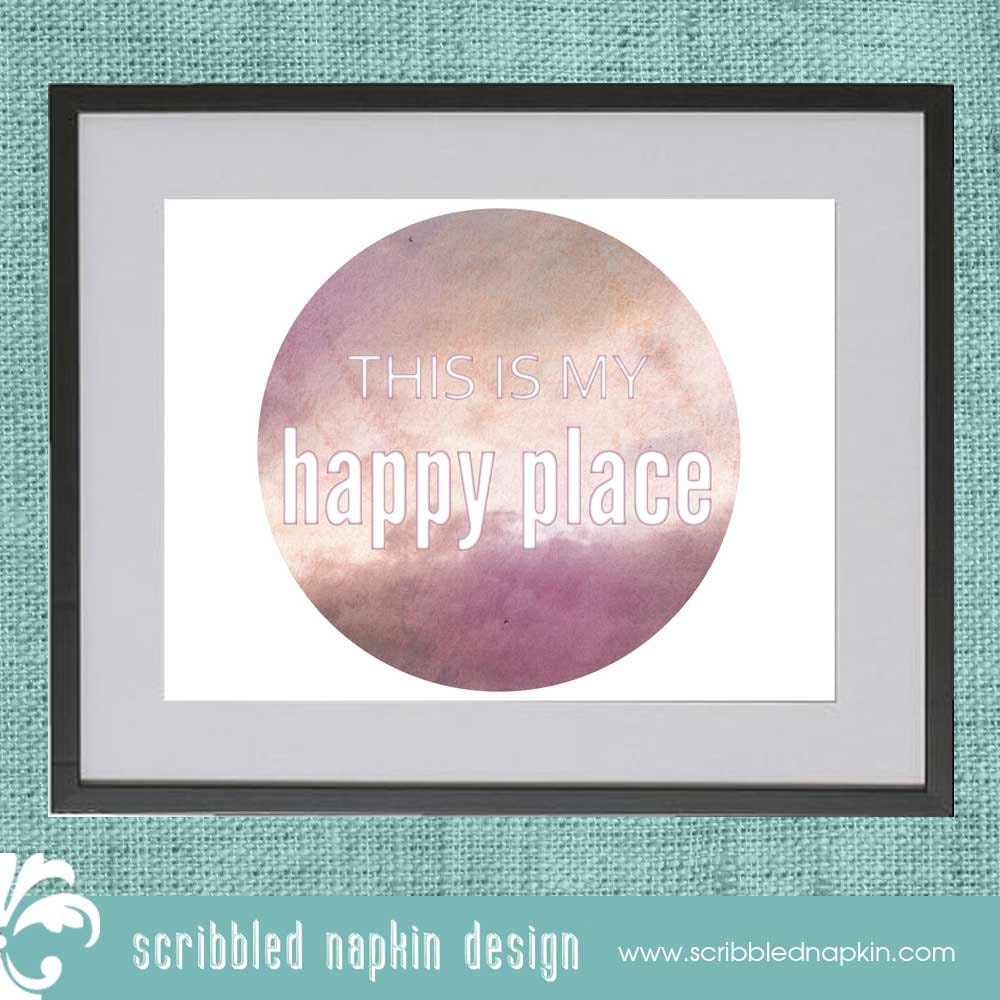Poster - Happy Place - Pink Watercolor - Living Room/Children's Room/Illustration/Typography/Quote Art 11 x 14 - Other Sizes Available