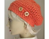 Apricot Peach Slouchy Beanie  Bohemian Chic Hand Crocheted  Hat  womens fall autumn winter fashion accessories