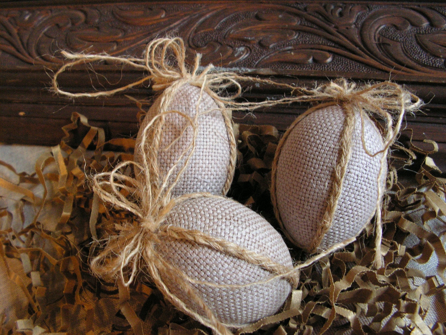 Rustic Fabric Easter eggs, - set of 3.