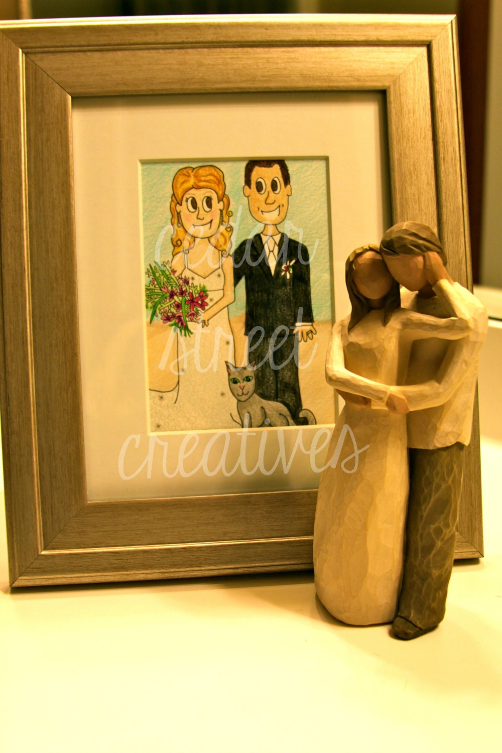 5x7 Bride & Groom with Pet Custom Illustration