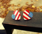 U.S.A American flag hand-painted wooden heart earrings