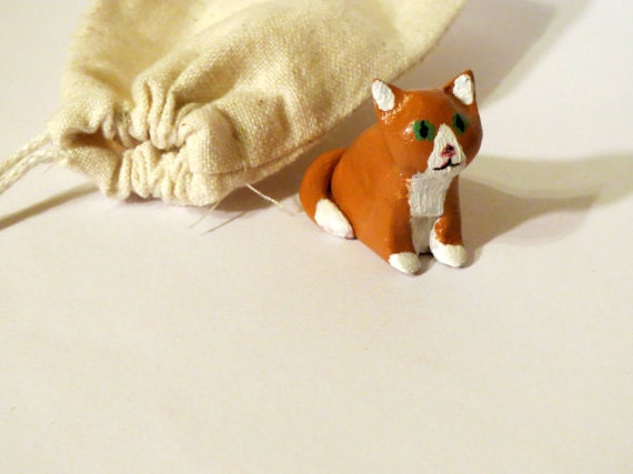 Orange Forest Cat Totem - handsculpted miniature