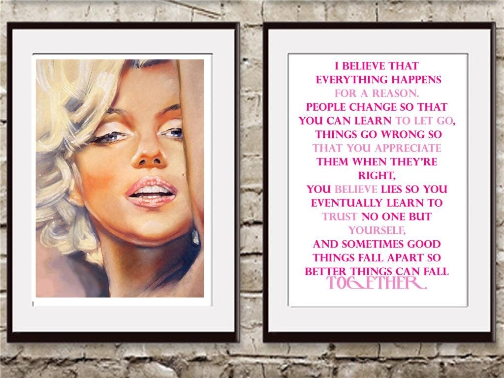 2 Vintage marilyn monroe & hot pink quote art by theprintsworld