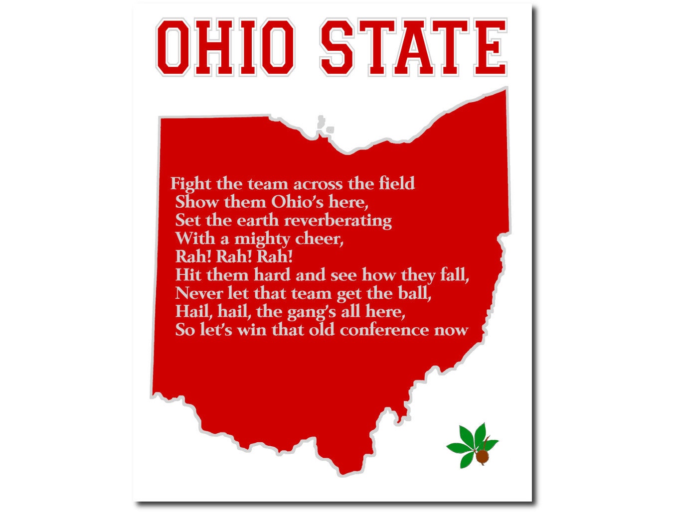 Ohio State Buckeyes Map Sports Fight Song Art Print Gift Home Decor Wall Art 8 x 10