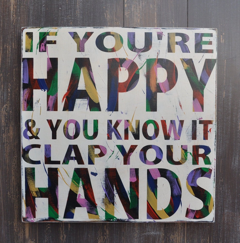 Custom Wood Sign Wall Decor - If You're Happy And You Know It - Playroom Decor, Kid's Room Typography Word Art, Hand Painted Subway Style