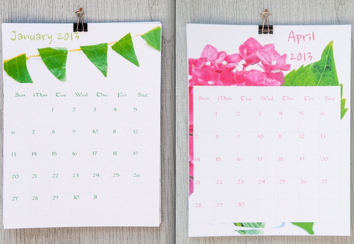 Sale Wall Calendar, 2013 Calendar, Cute 2013 Floral Calendar