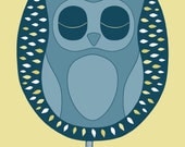 A4 sized Printed Illustration 'Sleepy Owl' in blue