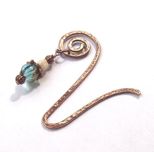 Teal Charm Shawl Pin, Charm Scarf Pin, copper shawl pin, hat pin, ivory, blue, fall fashion, wire, V, hammered, textured
