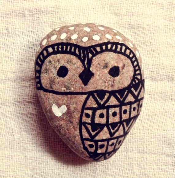 Hand Painted Rock Pet - Aztec Owl