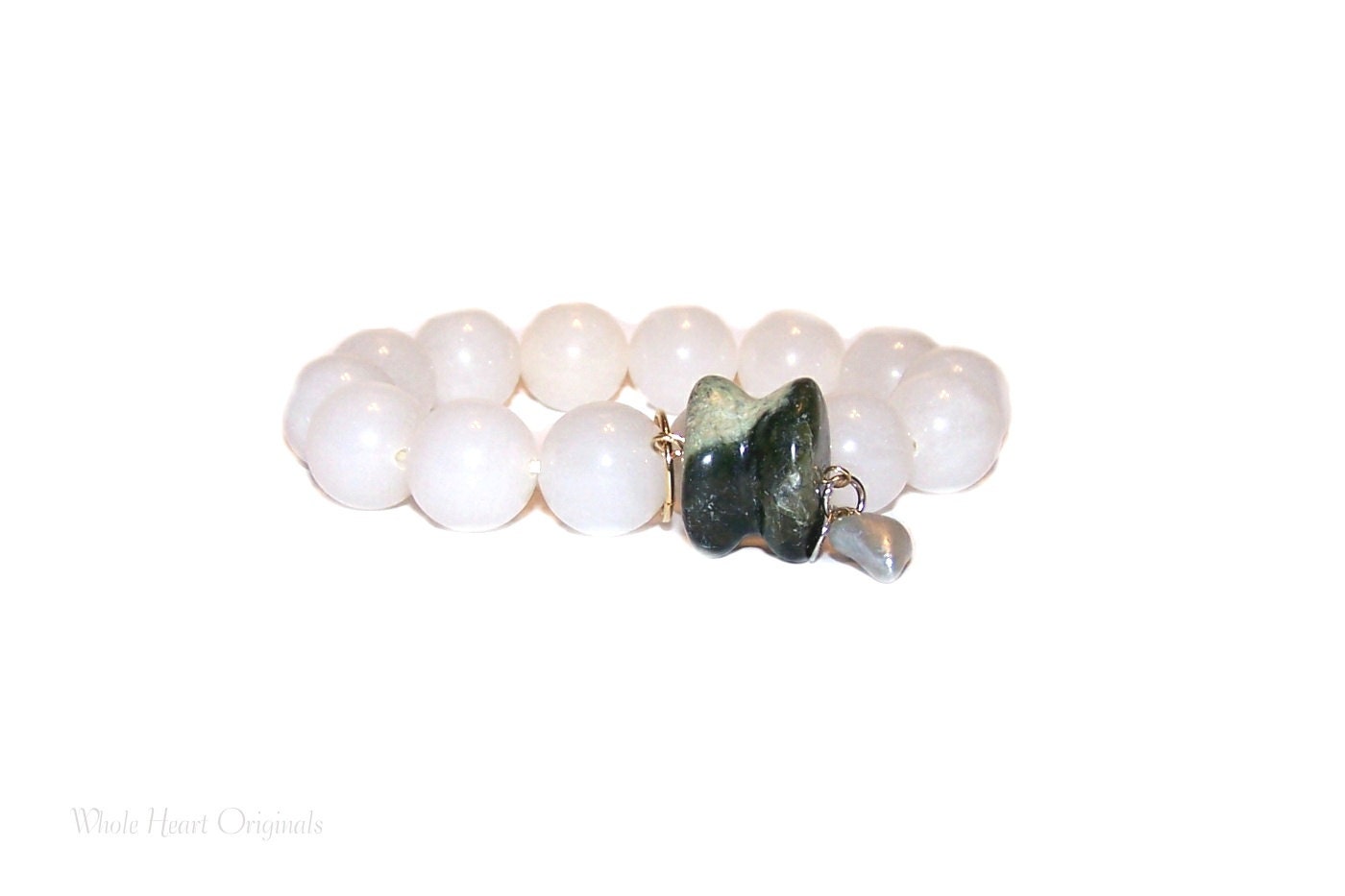 Green Serpentine Natural Nugget BoHo Snow Quartz Natural White Round Stretch Bohemian Stacking Bracelet