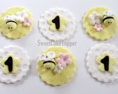 Bumble Bee Cupcake Topper - Homemade Edible Cupcake Topper - 12 Pcs