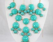 Big Size Faceted Turquoise Bubble Jewelry Set,Handmade Bubble Bib Necklace,Earrings,Statement Bubble Necklace-BN0157