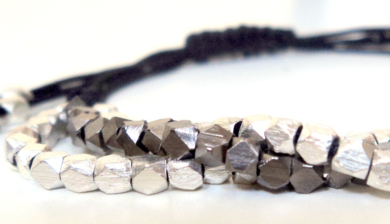 FREE SHIPPING 3 Layer Black Gold Silver Rose Gold Plated Beads Faceted Nugget Macrame Bracelet