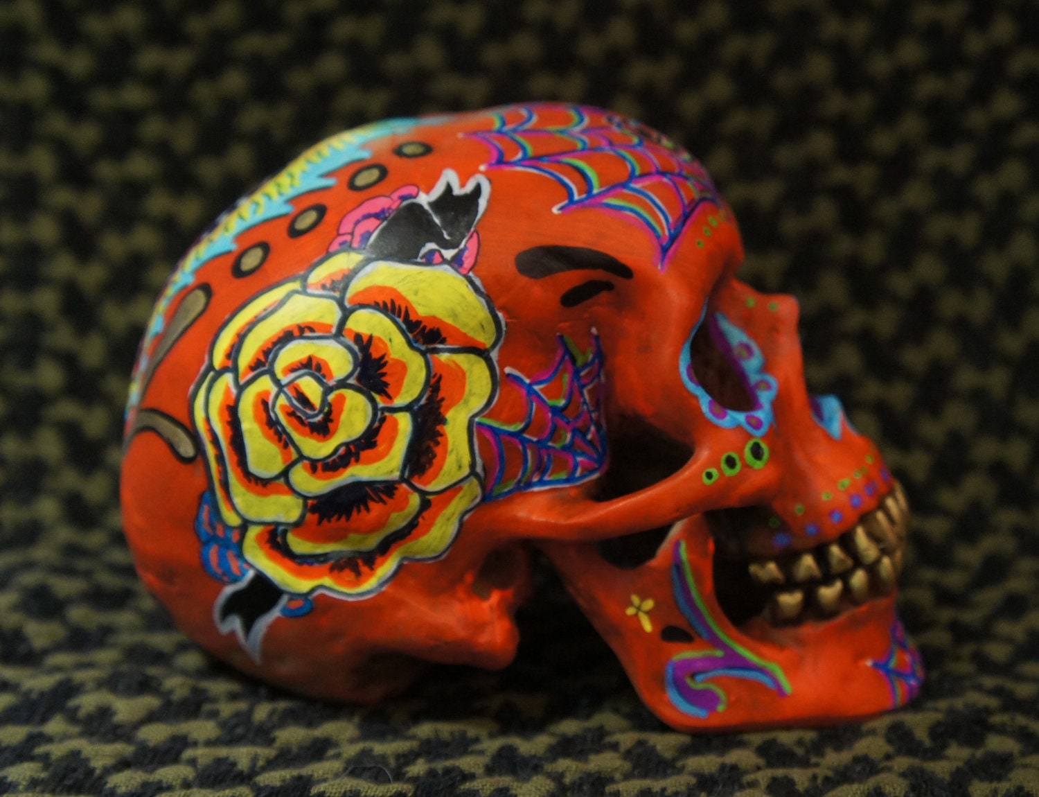 One of a Kind - Custom Painted Day of the Dead Skull - MADE TO ORDER - AllSoulsCalaveras