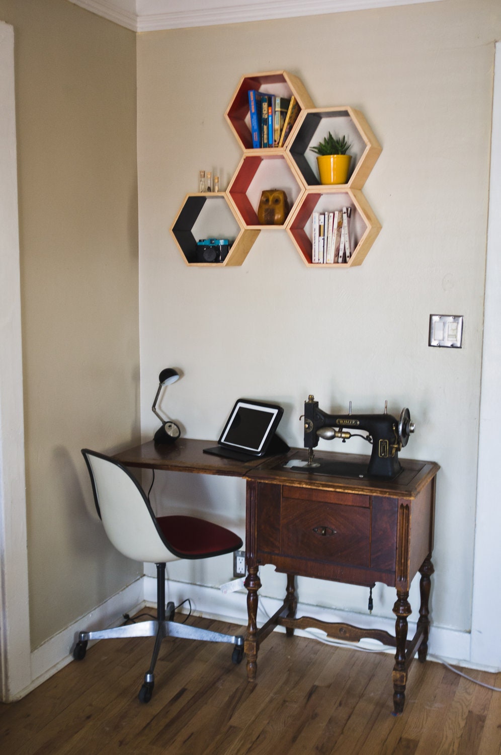 Orange Floating Honeycomb Shelves: Set of 5