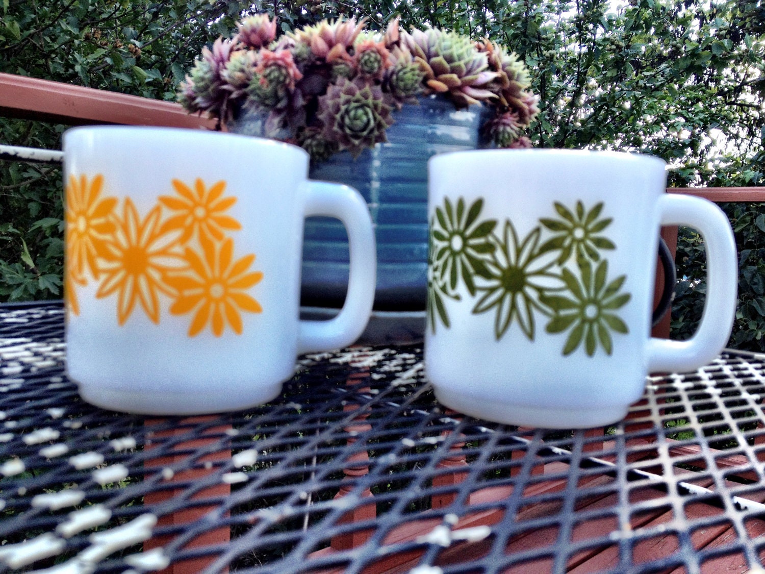 Set of 2 Fire King Vintage Flower Cups