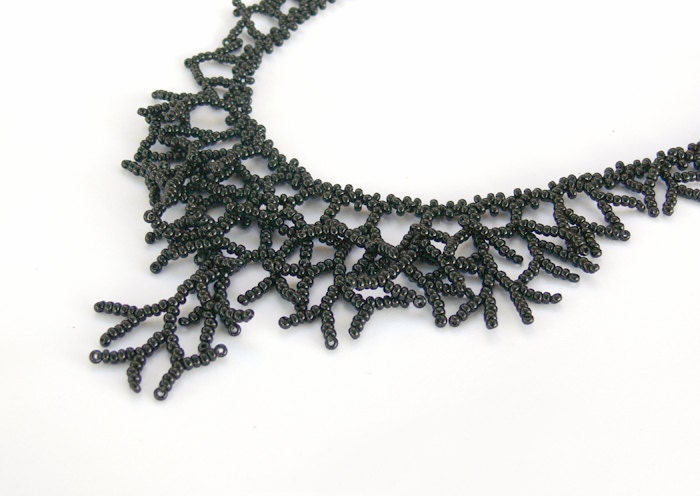 Black Necklace. Beadwork. Beaded Handmade Jewelry
