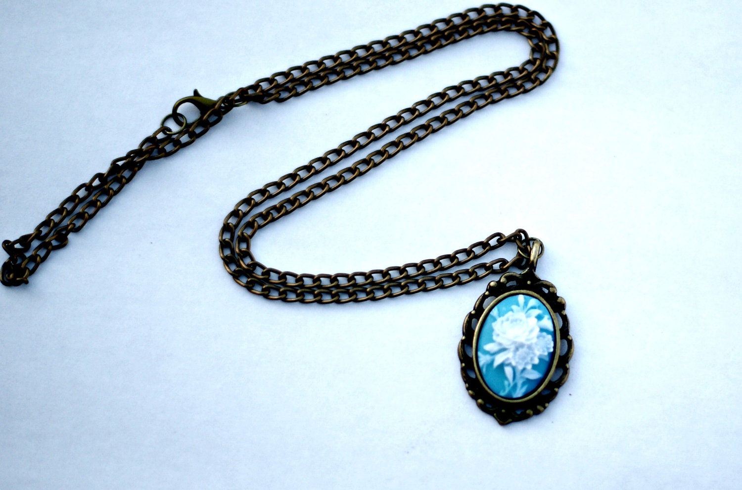 Turquoise Rose Cameo Necklace