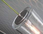 Modern Contemporary Glass Cylinder Pendant/ Chandelier with lime green cord