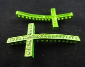 5 pcs 24x47mm Green Rhinestone Sideways Cross Connector RS017 - FindingClub