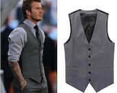 Fashion Classic Stylelish Gentleman Contrast Celebrity Dress Vest as seen on David Robert Joseph Beckham Custom Order