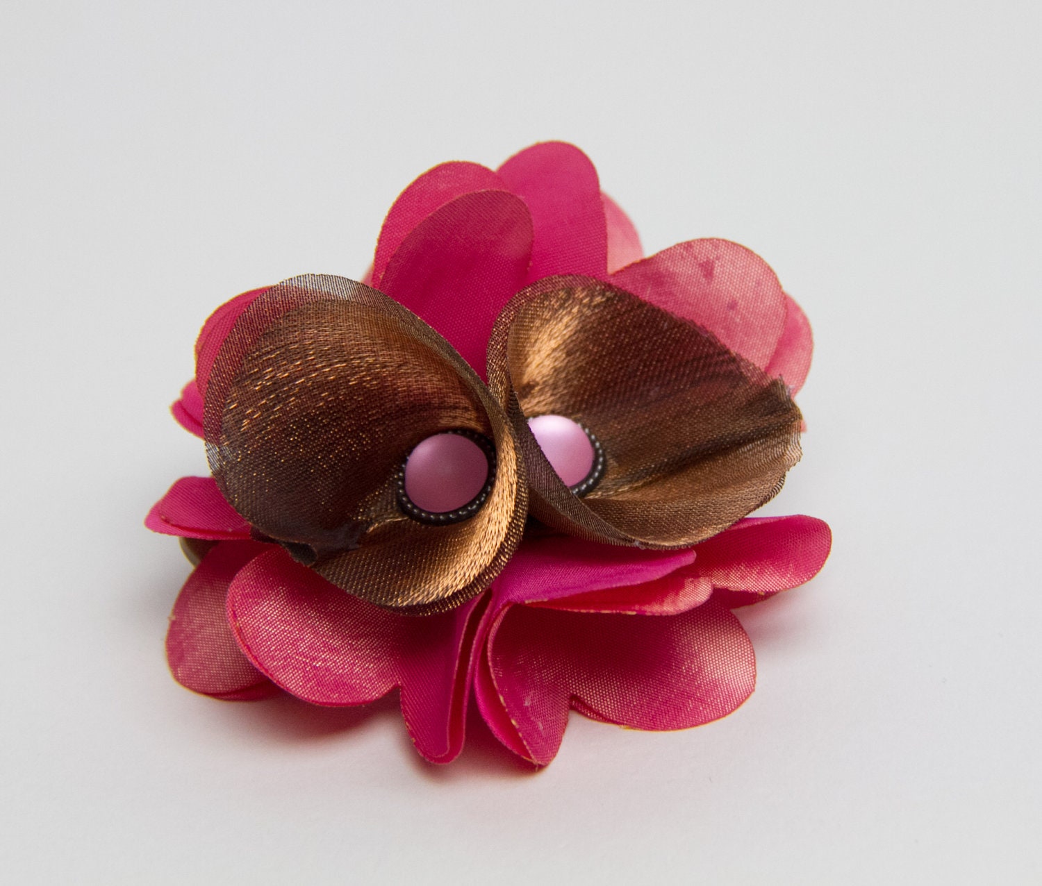 Elegant Chocolate And Pink Beaded Floral Barrette, Floral Barrette, Beaded Barrette, Hair Flower, Boutique Flower