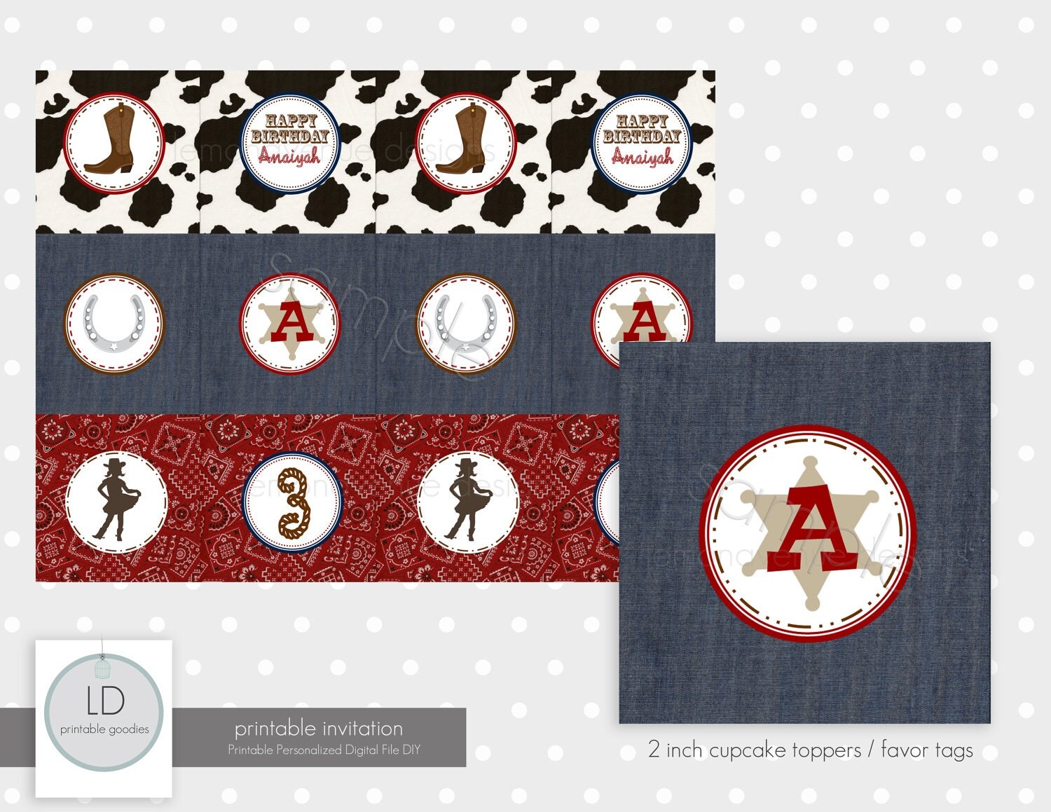 Western Party Printable Party Toppers customized Il_570xn