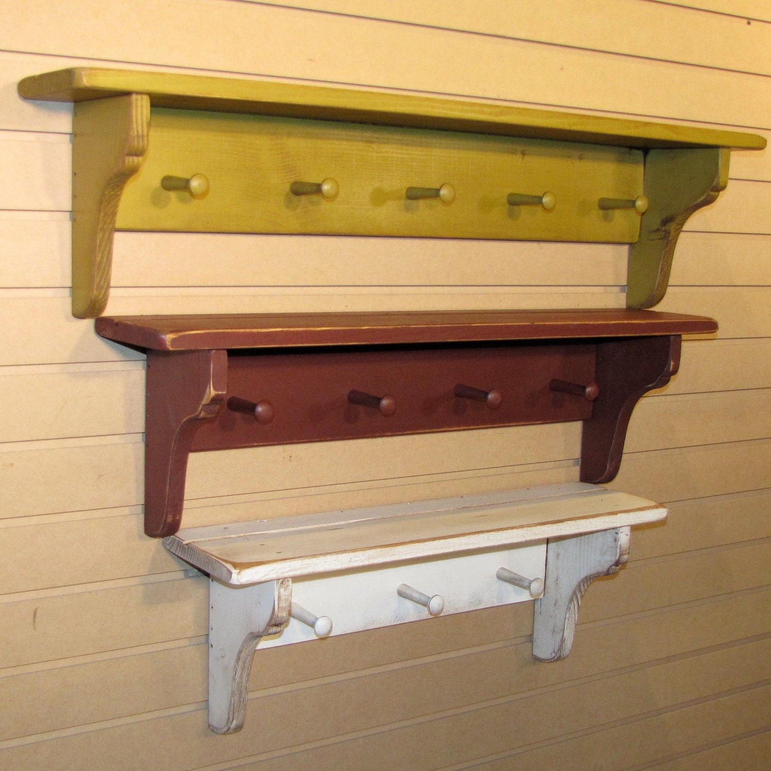 Handmade 60 Rustic Shelf w Pegs FREE SHIPPING by WillowIslandPrim