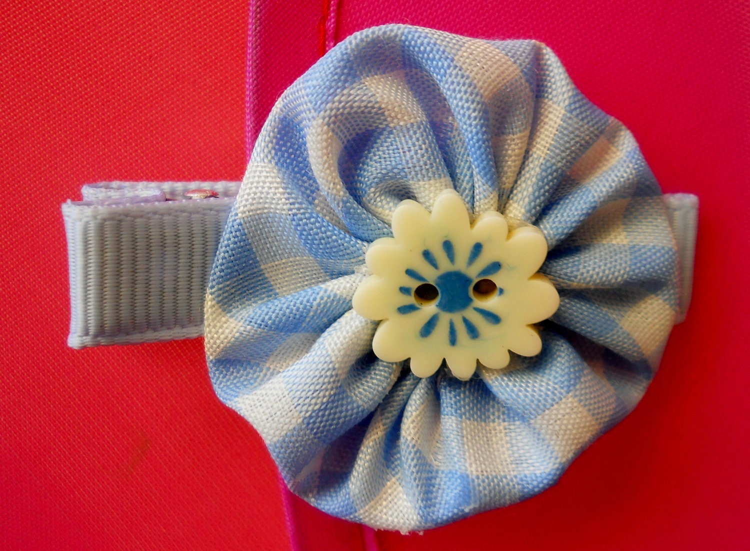 Blue and White Gingham Flower Hair Clip Il_570xn