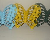 Vintage Burwood Syroco Butterflies/Dark Green/Yellow/Sky Blue