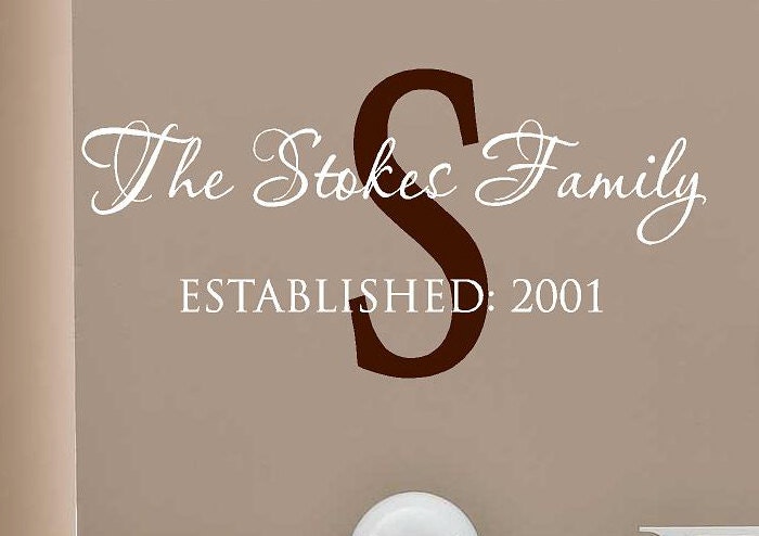 Personalized Mongram family name established date, 20 x40 Vinyl Lettering words wall quotes graphics Home decor decal custom
