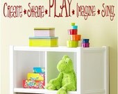 Create Share Play Imagine Sing- childrens Vinyl Lettering  words wall quotes graphics Home decor playroom  kids bedroom