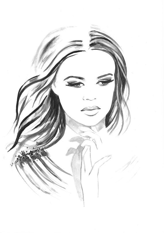 Tenderness - Print from Original Watercolor Fashion Illustration Modern Art Black and White Portrait Painting - Black Friday Etsy