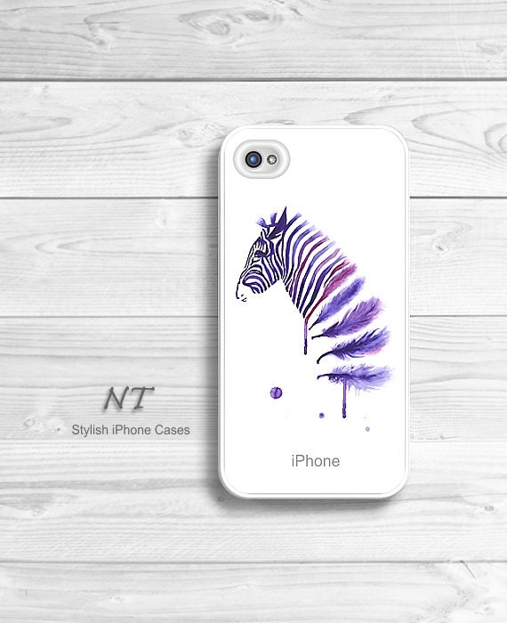 iPhone 4/ 4s 5 Case - Cell Phone Cover - Watercolor Painting Print - Purple Zebra - Natalia Turea Art
