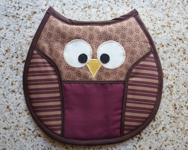 Owl Pot Holder -  tan, brown, burgundy
