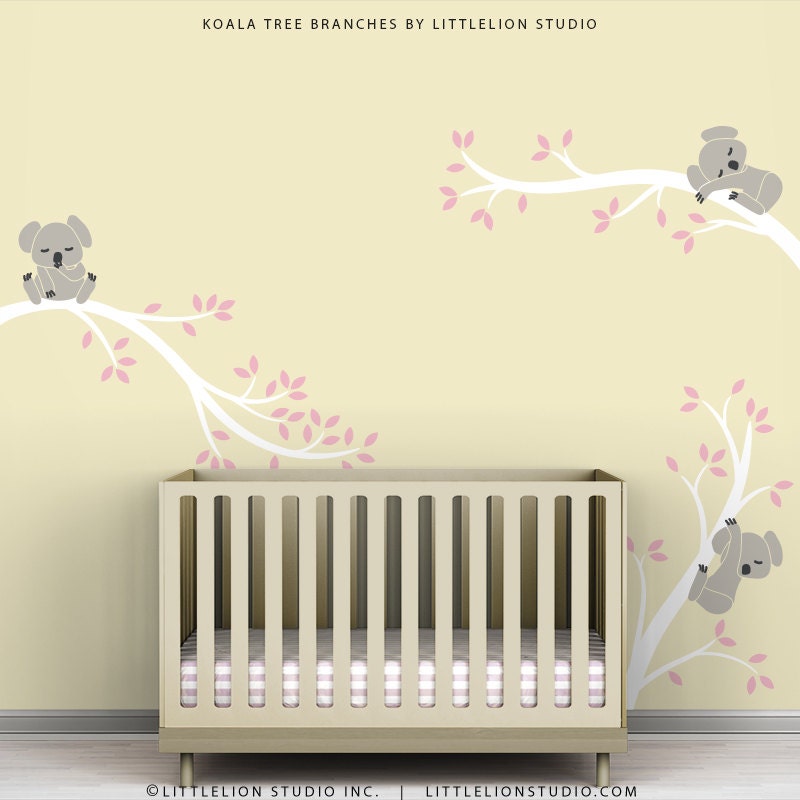 Baby Girl Wall Sticker White Tree Wall Decal Babby Playroom Wall Decor- Koala Tree Branches by LittleLion Studio